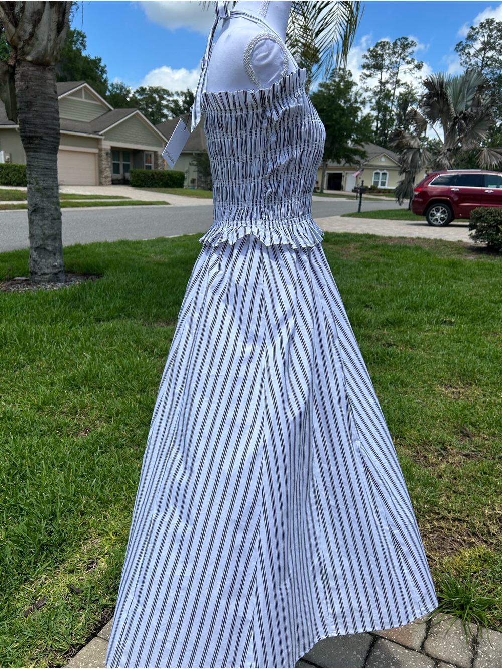 NWTš·Sugarlips Striped Halter Square Neck Sleeveless Smocked Poplin Midi Dress - Picture 7 of 15